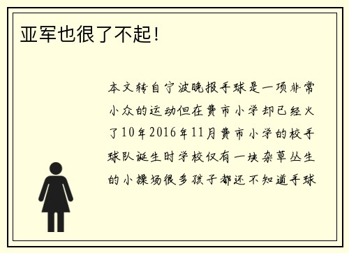亚军也很了不起！